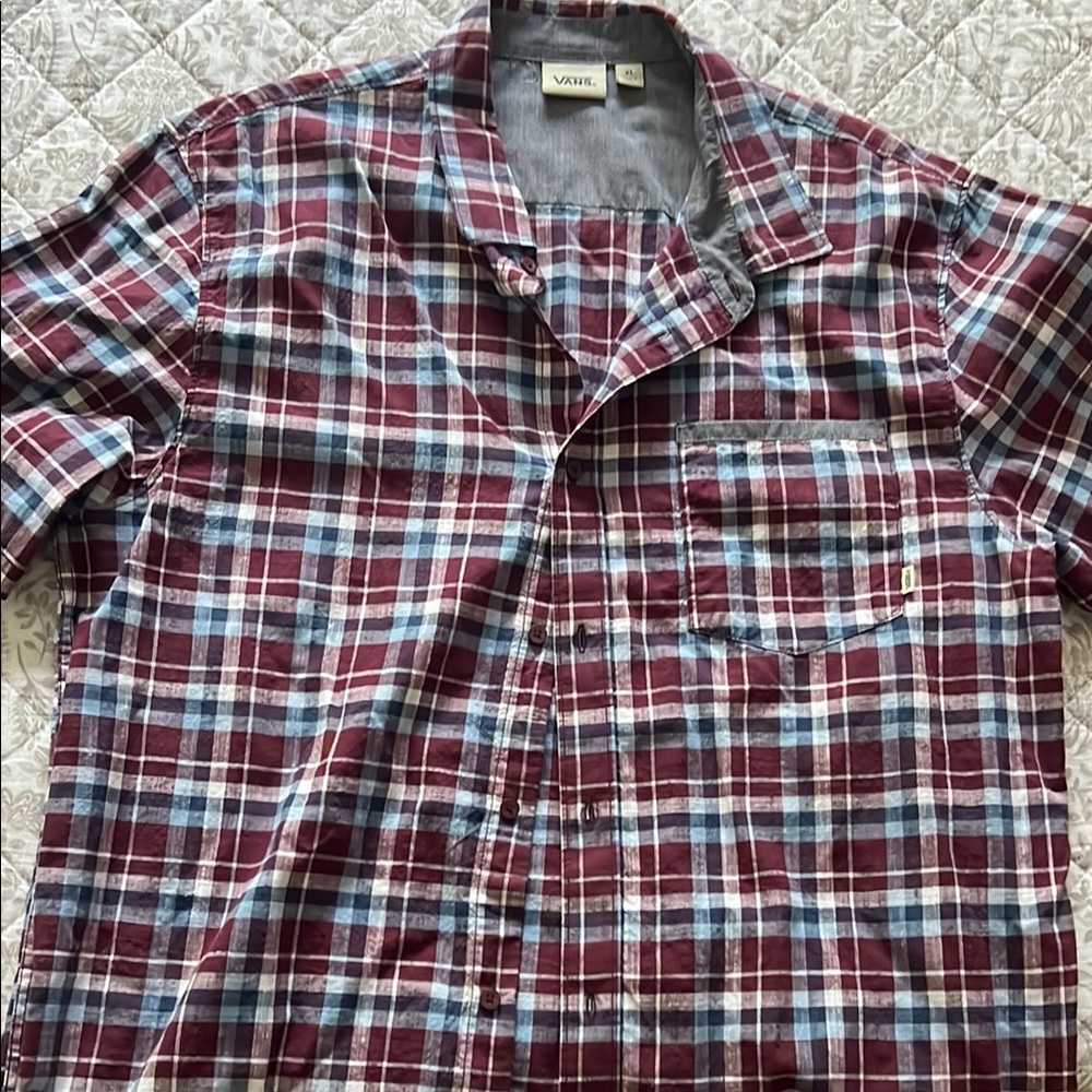 Vans Red and Blue Casual Button Down Shirt